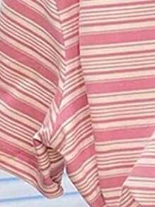 Young Girl Summer Pastel Pink Striped T-Shirt,Vintage Colorblock Cherry&Fruit Print Round Neck Short Sleeve Top,School Daily Wear Classic Retro Style - Multicolor - View 4