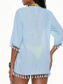 Swim Basics Women's Solid Color Casual Beach Cover-Up - Baby Blue - View 4