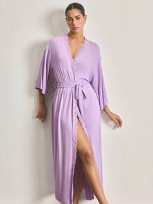 Ocili Comfortable Lace Robe For Women - Mauve Purple - View 8