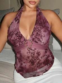 Maria Perezxox 女士复古浪漫圆形装饰露背吊带背心 - 紫色 - 查看 6