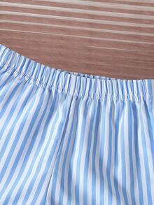 SHEIN 2件套女婴幼儿/新生儿0-3岁春夏休闲甜美日常度假条纹梭织无袖上衣和阔腿裤两件套 - 藍色 - 查看 7
