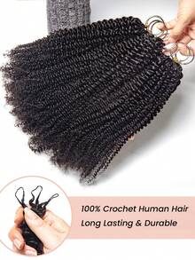 Boho Braids Tóc giả móc sợi xoăn tự nhiên không thắt nút dành cho nữ, trọng lượng 50g/150g/250g, đã được tách sẵn, kiểu tóc móc sợi mảnh, tóc xoăn tít, tóc thật 12A siêu nhẹ, màu đen tự nhiên. - Natural Black - Xem 4