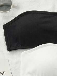 SHEIN 2件套少女时尚简约舒适黑白抹胸吊带背心 - 黑與白 - 查看 4