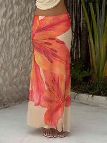 BiaLiraa 针织网眼印花低腰紧身美人鱼下摆女式裙子 - 杏色 - 查看 4