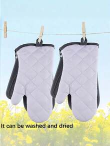 1 đôi găng tay silicon dùng trong nhà bếp, chịu nhiệt, dày dặn, lót cotton dài, chống trượt, an toàn khi nướng bánh, dùng trong lò vi sóng và nấu nướng. - Xem 4