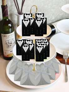 100pcs/200pcs Kotak Permen Souvenir Pernikahan, Wadah Berbentuk Gaun Tuxedo dengan Pita Satin untuk Hadiah Pesta Bridal Shower - satu ukuran cocok untuk semua - View 6