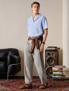 VeloEdit Gery Color Men's Casual Everyday Workwear Minimalist Solid Color Slant Pocket Pleated Long Pants Men Pants Dress High Waisted Pants Oversized Pants Pleated Suit Pants Grey Pants Old Money Daily Leisure, Boyfriend/Husband Gift, Father's Day For Father Summer - Light Grey - View 7