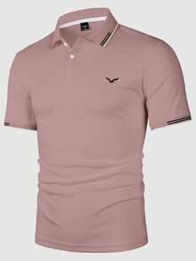 Calvornis Men's Striped Casual Commuter Short Sleeve Formal Polo Shirt Golf Dusty Rose Summer, Ceremony - Pink - View 4