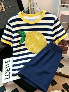 Resyla Bộ đồ hai mảnh kẻ sọc in hình chanh dành cho nữ, thích hợp mặc hàng ngày. - Nhiều màu - Xem 5