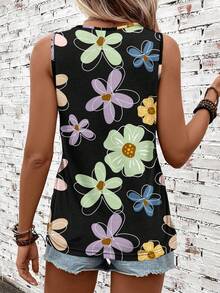 EMERY ROSE Plus Size Casual Floral Print Round Neck Tank Top, Summer - Multicolor - View 2
