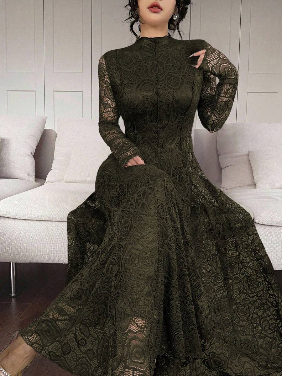 Đầm ren trắng thanh lịch dành cho phụ nữ - xanh quân đội - Xem 1