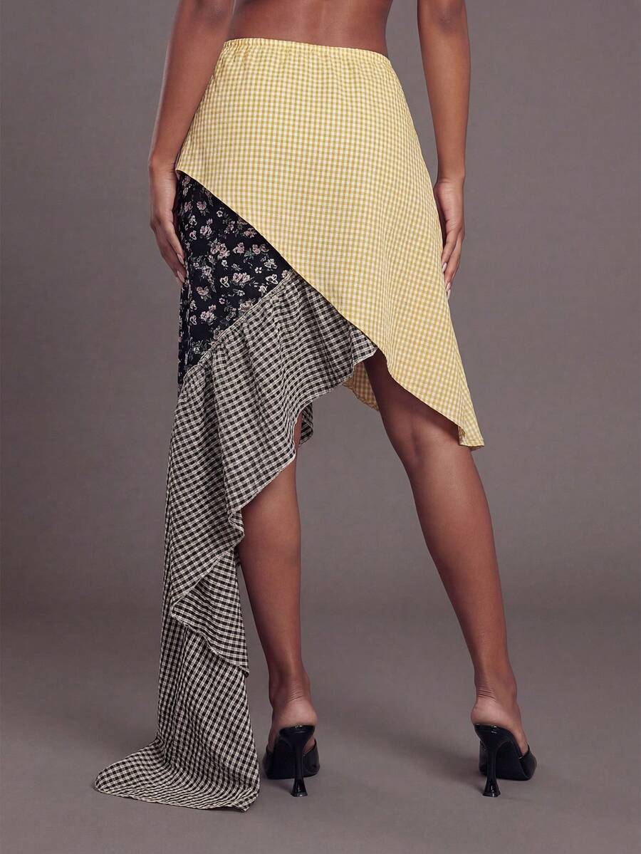 Modviera Gonna a-line con stampa digitale a patchwork a quadri per donna - Multicolore - Visualizzare 1