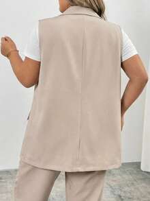 SHEIN CURVE+ Áo vest blazer cổ ve lật hai nút cỡ lớn, trang phục công sở, lễ tốt nghiệp, tựu trường, trang phục giáo viên dành cho nữ mùa thu/đông. - Màu be - Xem 4
