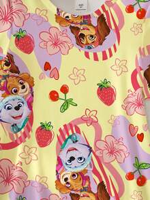 SHEIN | PAW Patrol 女童夏季休闲碎花小狗印花短袖连衣裙 - 白色 - 查看 3