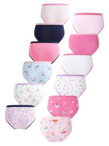 SHEIN 5条/包 女童可爱独角兽仙女印花纯棉内裤，四季皆宜 - 彩色 - 查看 2