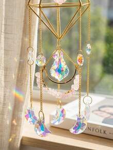 Cirelle 1pc Crystal Suncatcher With Raw Stones, Amethyst & Fluorite Hanging Prism, Geometric Gold Metal Rainbow Maker For Window, Garden & Home Decor - various - View 7