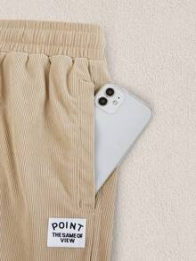Mercer Haus Men Letter Patched Drawstring Bermuda Waist Shorts - Apricot - View 4