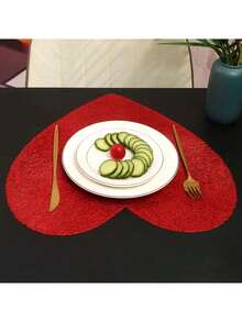 1/4/6PCS Valentine Day Heart Shaped PVC Table Mats Heat Resistant Non Slip Dining Placemats For Home Restaurant Red Black Design Romantic Table Setting - multicolor - View 7