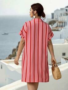 Plus Size Woven Casual Resort Summer Women's Dress - Pink - View 2