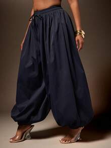 Vixey Pantalones globo con cintura con cordón de tiro alto - Azul - Ver 4