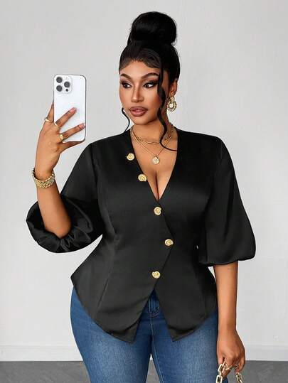 Maweii Plus Size Women V-Neck Casual Versatile Daily Wear Shirt