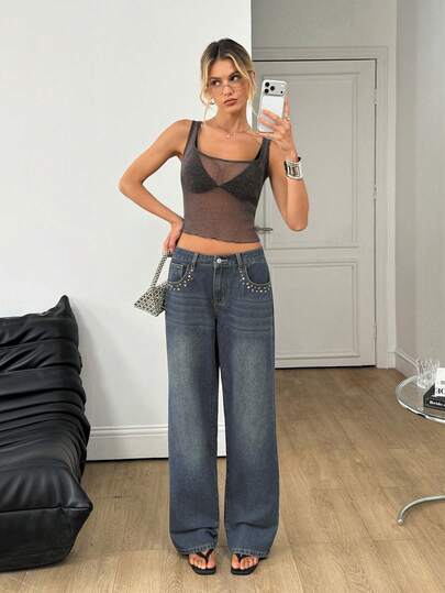 SHEIN Women's Casual Everyday Pockets Button Jeans