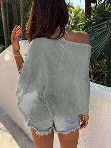 SHEIN SunnyBelle Women's Casual Vacation Island Beach Loose Knit Shawl Cover Up, Spring/Summer - Baby Blue - View 2