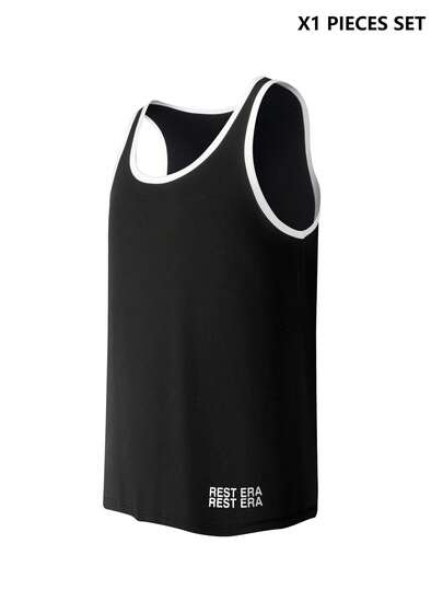 Débardeur de base décontracté pour hommes avec imprimé lettres noires, ajusté, convient pour toutes les saisons