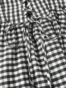 Skyraze Vestido con mangas de pétalo, cinturón de lazo y estampado de cuadros rojos y blancos - Negro - Ver 7