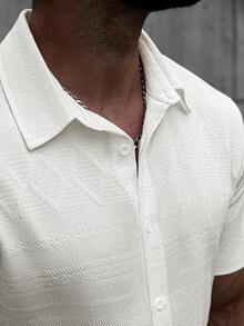 EGENSIO Men's White Plaid Textured Short Sleeve Shirt - White - View 3