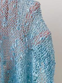 SHEIN EZwear Plus Size Women Casual Ruffled Hem Semi-Sheer Crochet Poncho Sweater, Suitable For Summer Outings And Dates - Blue - View 7