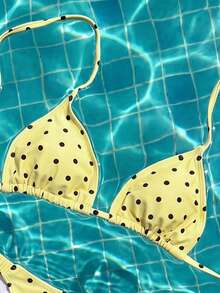 Swim Mod 两件套女士沙滩装，时尚可爱性感度假沙滩装，随机印花波点露背系带露脐上衣和褶皱比基尼泳裤 - 彩色 - 查看 7