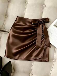 Franclia 女士棕色半身裙、女士优雅半身裙、女士蝴蝶结半身裙、女士职业半身裙、女士紧身半身裙、女士性感半身裙、女士派对半身裙、女士优雅套装、女士优雅连衣裙、女士度假装、休闲连衣裙 - 咖啡棕 - 查看 3