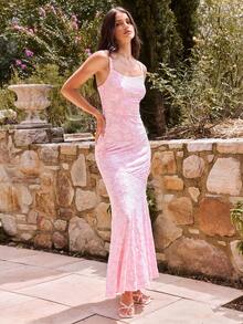 Enchnt Vestido de verano elegante de mujer con diseño jacquard cruzado y espalda descubierta - Rosa - Ver 5