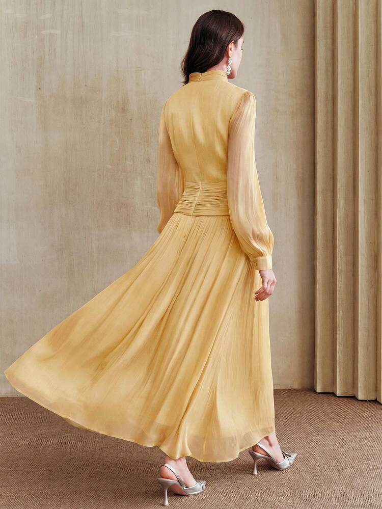 New Arrival Women's Elegant Ruched Collar Long Sleeve Dress, Suitable For Fall, Winter, Spring, New Year, Party, Wedding, Elegant, Chic, Stylish, Christmas, Going Out