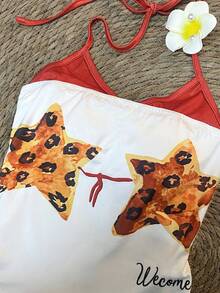IslaSuriya Women's White Summer Casual Sexy Sparkly Holiday Pool Golf Party Vacation Y2K 2 In 1 Vest Playful Star Prints Retro Color-Block Whimsical Graphics Top - Multicolor - View 3