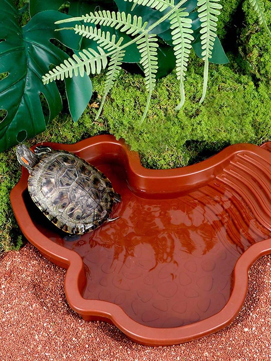 1 Set de 2 piezas Piscina para reptiles con rampa inclinada y plato de agua para tortuga, gecko, serpiente, lagarto, hábitat de diseño poco profundo, área de alimentación y natación, decoración de terrario - Multicolor - Ver 1