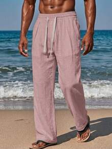 Manfinity RSRT Men's Drawstring Waist Pockets Straight Leg Casual Pants, Holiday - Party Punch - View 3