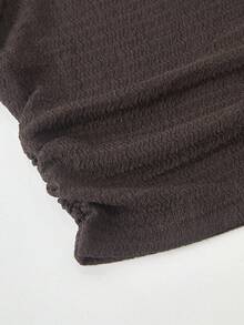 少女圆领短袖休闲夏季日常百搭T恤套装 - 棕色 - 查看 5