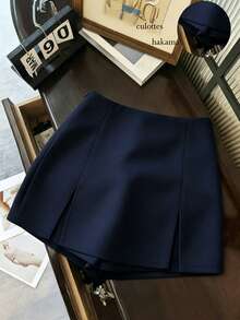 Franclia Women's Solid Color Double Slit Hem Skirt Pants - Navy Blue - View 1