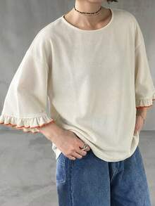 FRIFUL Women's Casual Striped Loose T-Shirt, Versatile For Spring And Summer - Apricot - View 5