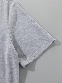 SHEIN 6件套青少年男童休闲宽松纯色及鸟类印花短袖上衣和短裤套装 - 白色 - 查看 7