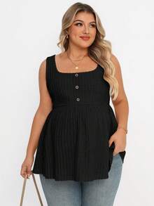 SHEIN Blusa casual de talla grande para maternidad con diseño de botones de unicolor - Negro - Ver 6
