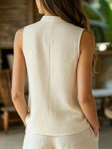 EMERY ROSE Women's Solid Color Mandarin Collar Casual Versatile Daily Wear Shirt - Apricot - View 2