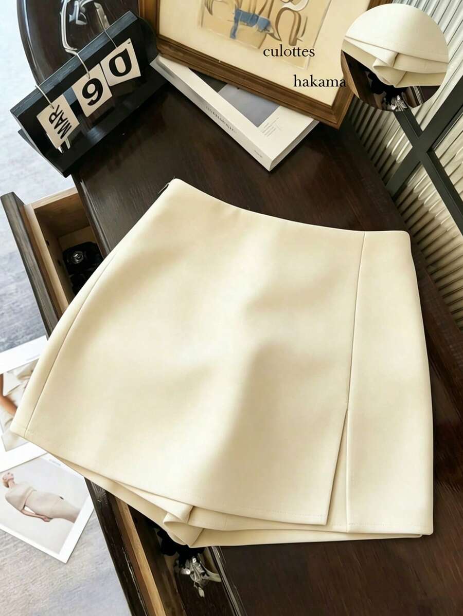 Franclia Petite Women's Fashion Casual High Waist Slit Hem Shorts, Versatile For Spring, Summer, Autumn And Winter - Apricot - View 1