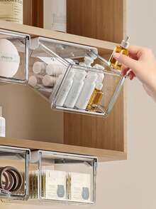 SpaceSaving Expandable Mirror Cabinet With Under Storage Box And Hanging Rack Bathroom Vanity Organizer For Cotton Pads Lipstick Swabs With Hidden Pull Out Drawer Shelf Cosmetic Storage - Multicolor - View 12