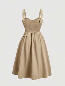 Hourglow Plus Size Women's Solid Color Simple Daily Pocketed Sling Dress, Graduation Dress, For Body Shape, For Summer - Khaki - View 2