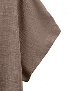 Linhara Plus Size Women Solid Color Round Neck Top And Wide Leg Pants Casual 2 Pieces Set Brown Linen Set 2 Pieces Set Linen Outfits For Women - Camel - View 3