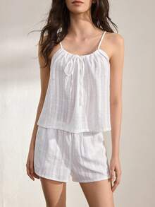 Ocili Quần short dáng rộng thoải mái bằng cotton mềm mại, kiểu bohemian, có dây rút, thích hợp cho mùa thu, dành cho nữ. - trắng - Xem 5