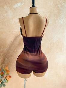 Soleia Women's Sexy Tie-Dye Print Hollow Out Spaghetti Strap Fitted Romper - Multicolor - View 2